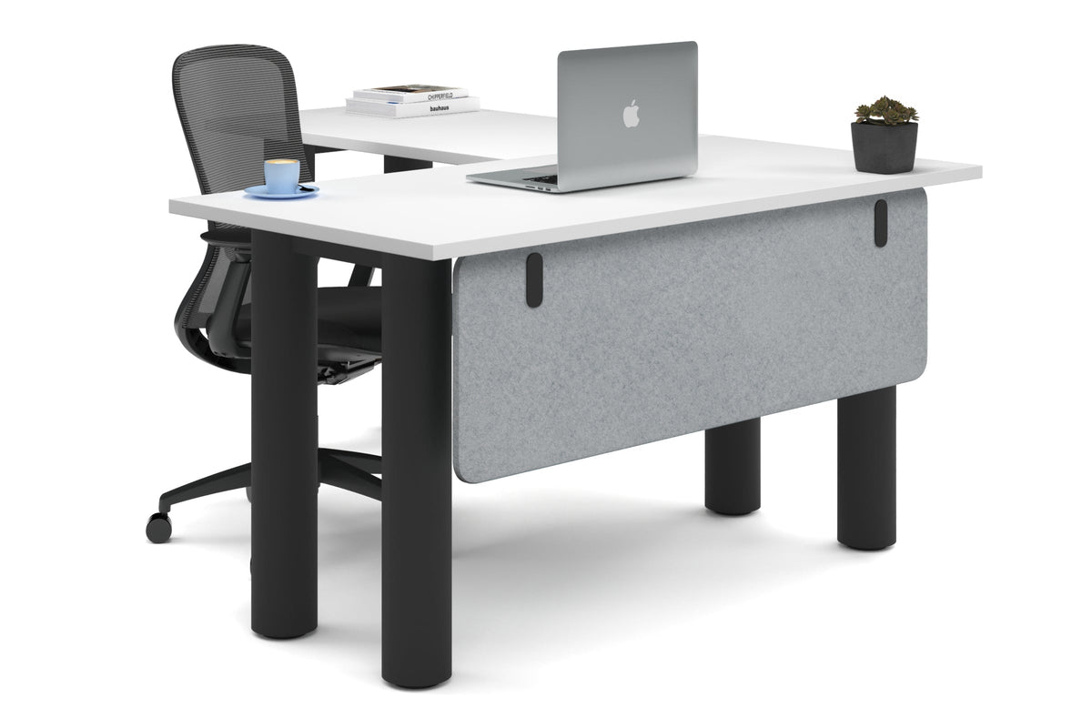 Quadro Cylinder Leg - L Shaped Corner Office Desk  [1400L x 1700W]-black leg white light grey acoustic modesty panel (350H x 1200W)