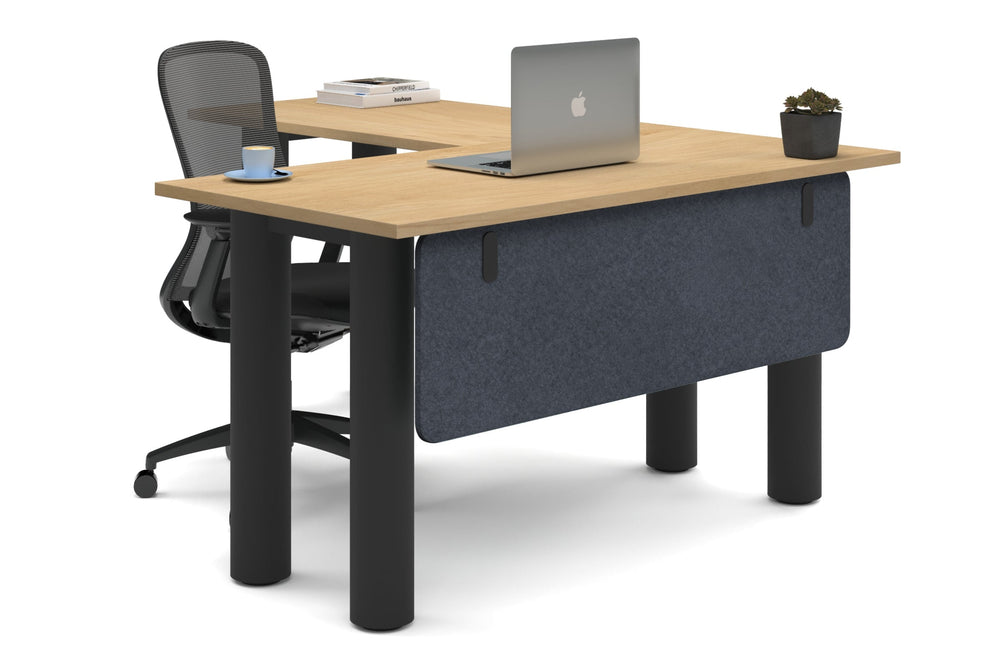 Quadro Cylinder Leg - L Shaped Corner Office Desk  [1400L x 1700W]-black leg maple dark grey acoustic modesty panel (350H x 1200W)