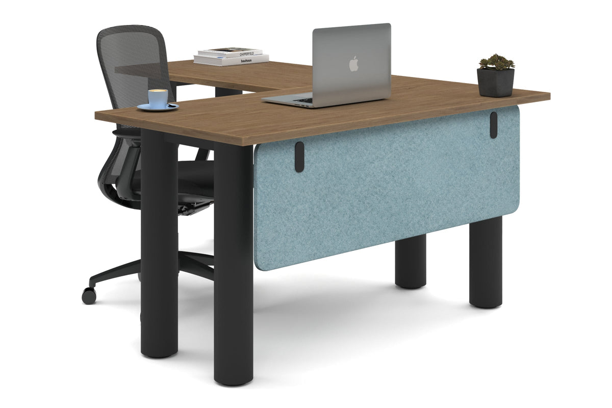 Quadro Cylinder Leg - L Shaped Corner Office Desk  [1400L x 1700W]-black leg salvage oak blue acoustic modesty panel (350H x 1200W)