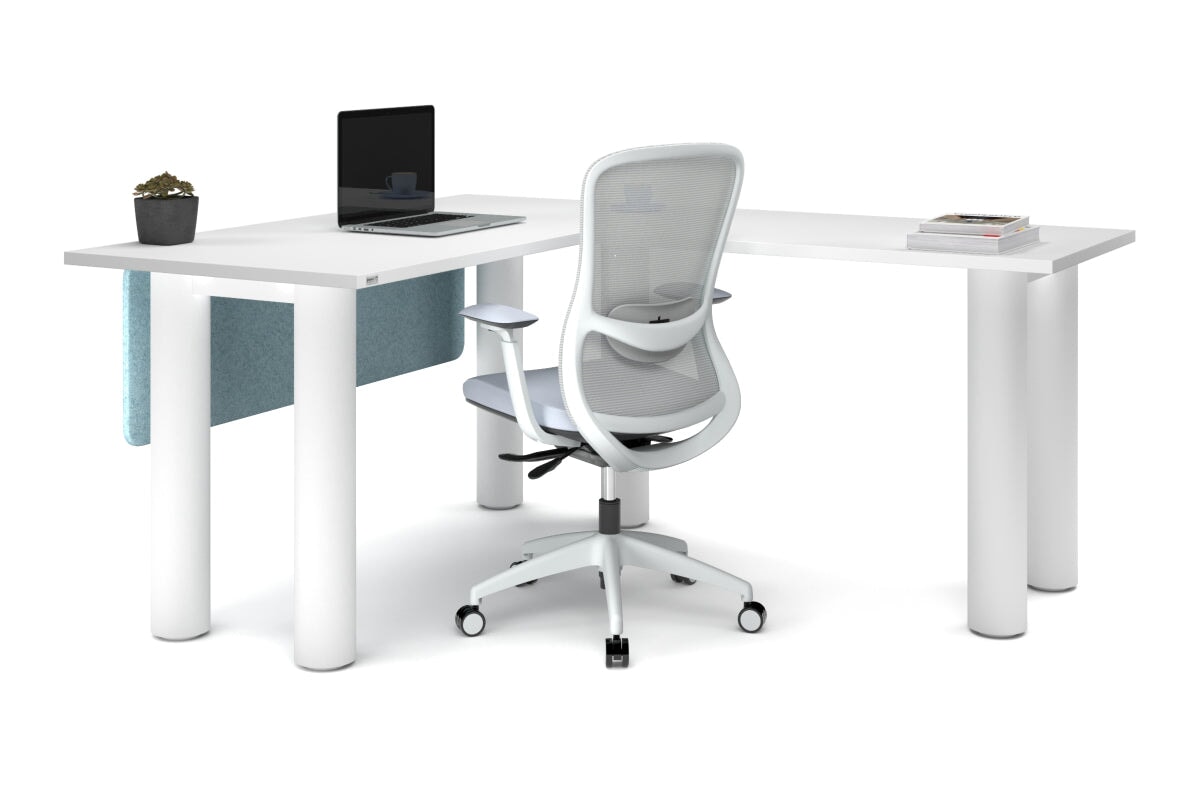 Quadro Cylinder Leg - L Shaped Corner Office Desk  [1400L x 1700W]-black leg dark oak metal modesty panel