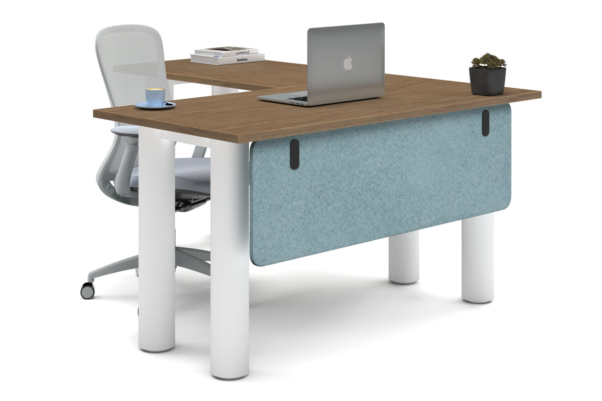 Quadro Cylinder Leg - L Shaped Corner Office Desk  [1400L x 1700W]-white leg salvage oak blue acoustic modesty panel (350H x 1200W)