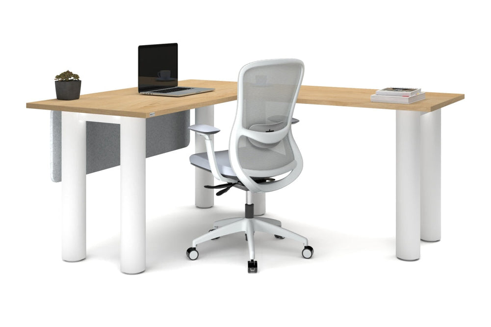 Quadro Cylinder Leg - L Shaped Corner Office Desk  [1400L x 1700W]-black leg dark oak metal modesty panel