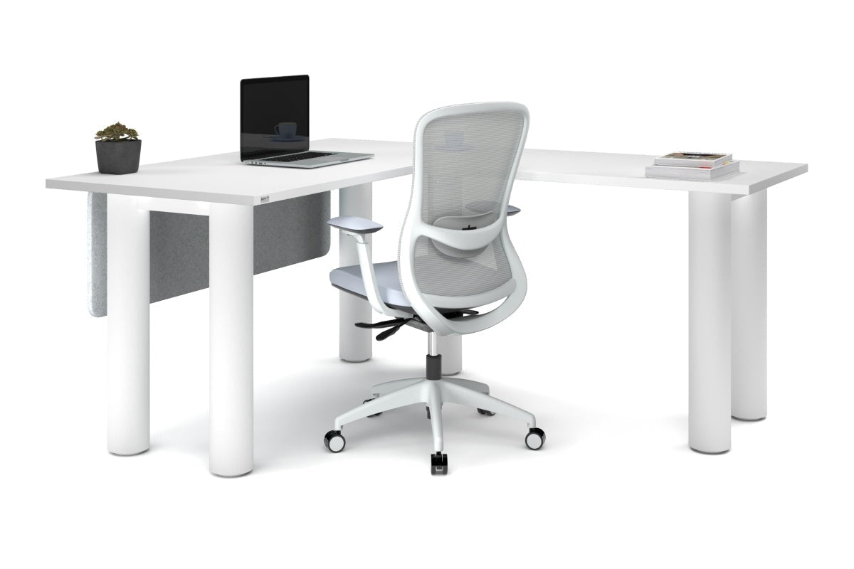 Quadro Cylinder Leg - L Shaped Corner Office Desk  [1400L x 1700W]-black leg dark oak metal modesty panel