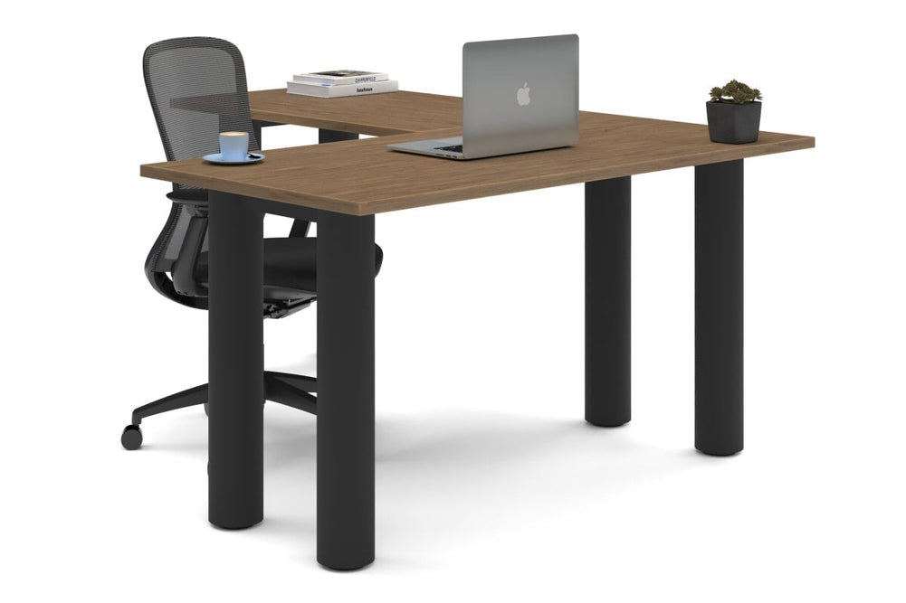 Quadro Cylinder Leg - L Shaped Corner Office Desk  [1400L x 1700W]-black leg salvage oak none