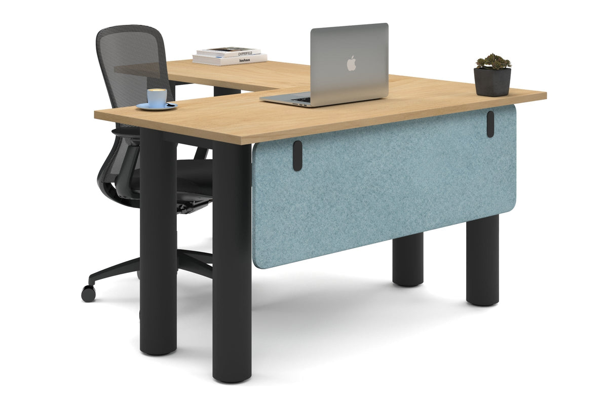 Quadro Cylinder Leg - L Shaped Corner Office Desk  [1400L x 1700W]-black leg maple blue acoustic modesty panel (350H x 1200W)
