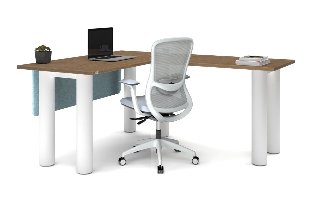 Quadro Cylinder Leg - L Shaped Corner Office Desk  [1400L x 1700W]-black leg dark oak metal modesty panel