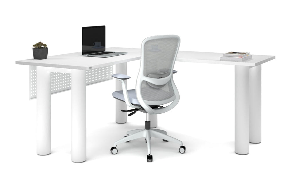 Quadro Cylinder Leg - L Shaped Corner Office Desk  [1400L x 1700W]-black leg dark oak metal modesty panel