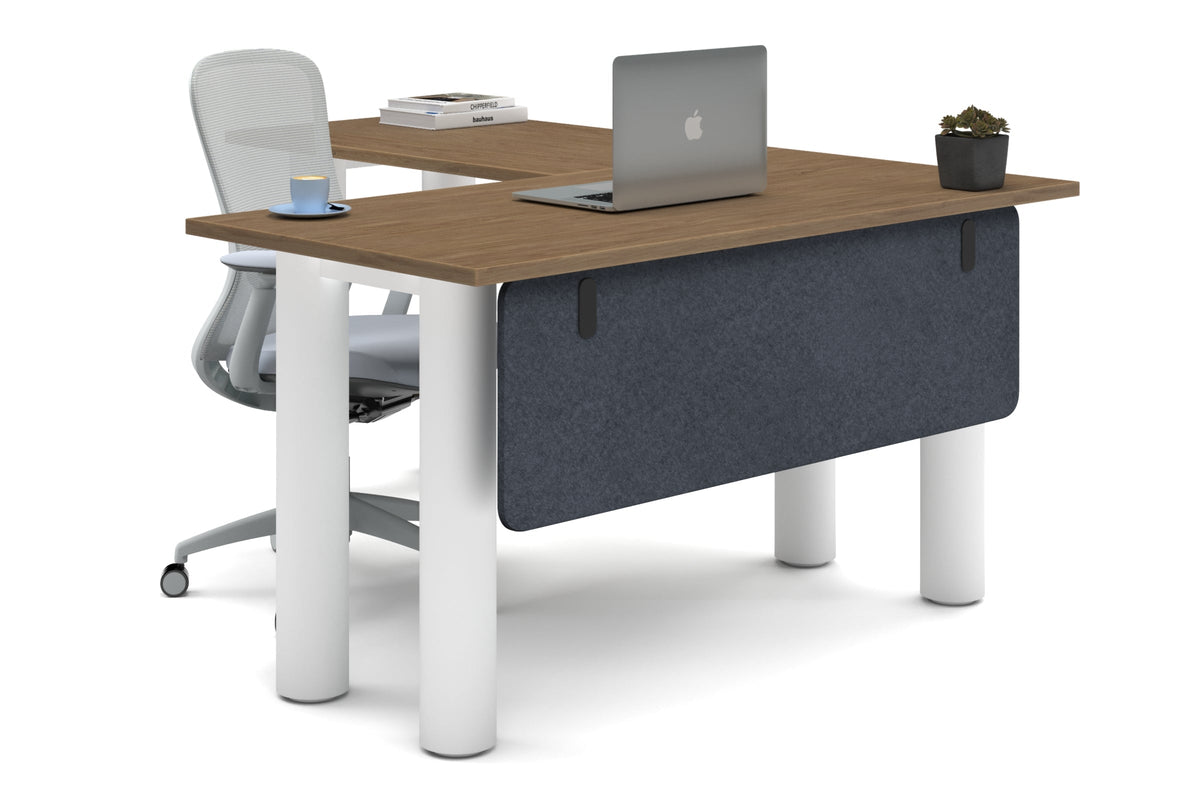 Quadro Cylinder Leg - L Shaped Corner Office Desk  [1400L x 1700W]-white leg salvage oak dark grey acoustic modesty panel (350H x 1200W)