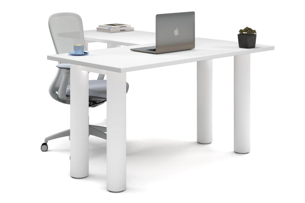 Quadro Cylinder Leg - L Shaped Corner Office Desk  [1400L x 1700W]-white leg white none