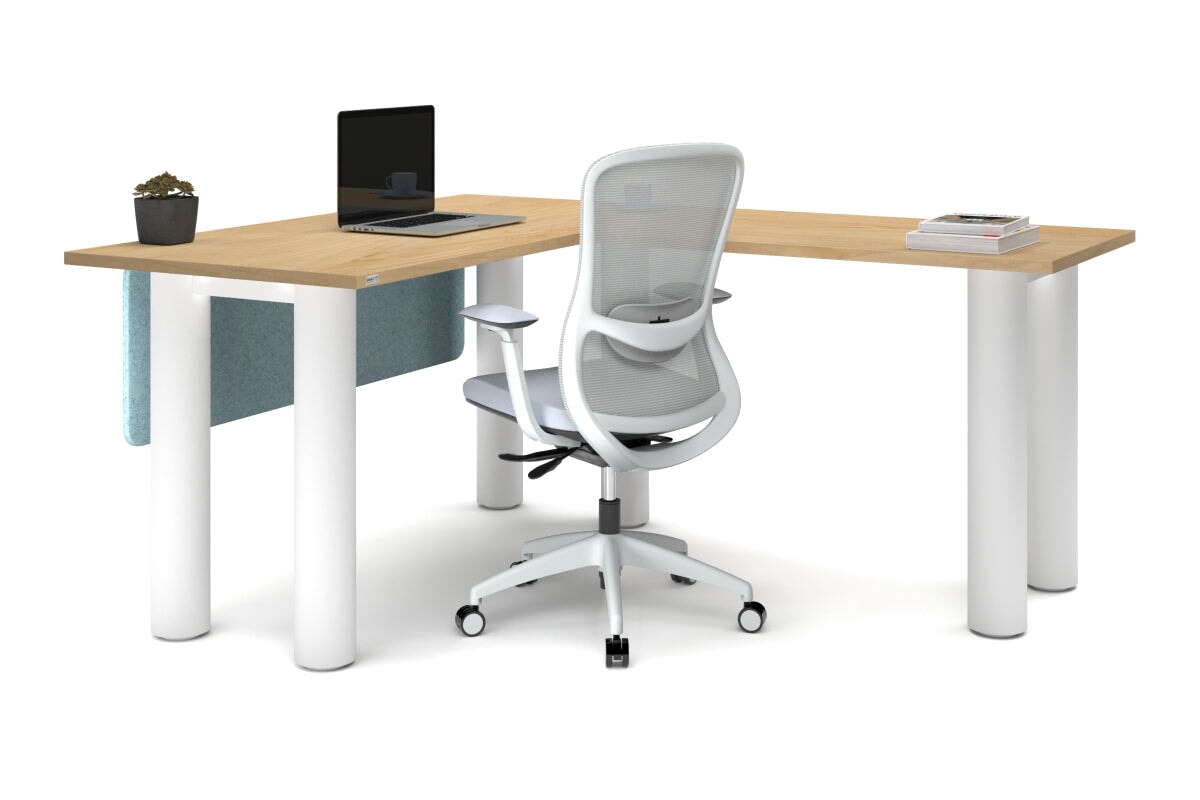 Quadro Cylinder Leg - L Shaped Corner Office Desk  [1400L x 1700W]-black leg dark oak metal modesty panel