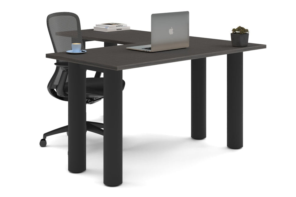 Quadro Cylinder Leg - L Shaped Corner Office Desk  [1400L x 1700W]-black leg dark oak none