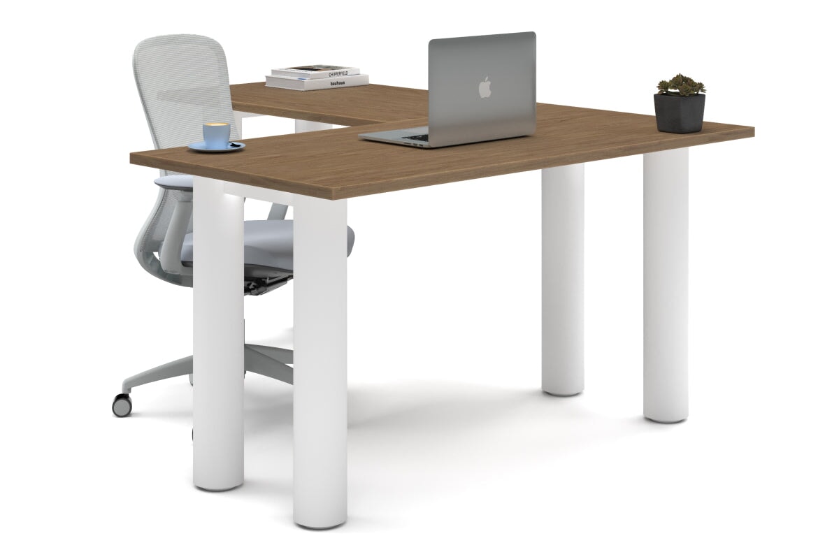 Quadro Cylinder Leg - L Shaped Corner Office Desk  [1400L x 1700W]-black leg dark oak metal modesty panel
