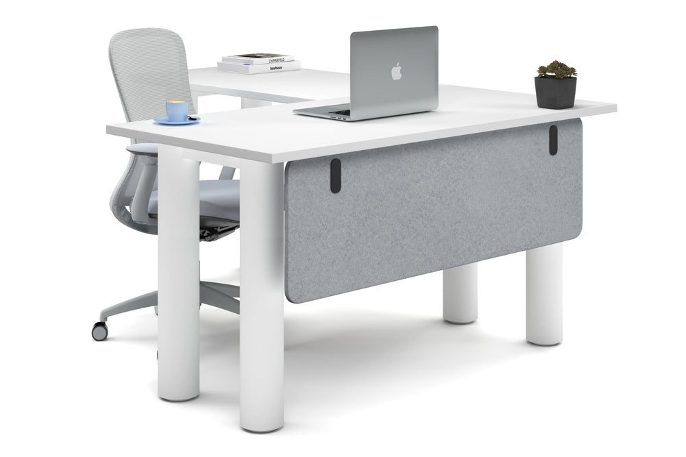 Quadro Cylinder Leg - L Shaped Corner Office Desk  [1400L x 1700W]-white leg white light grey acoustic modesty panel (350H x 1200W)