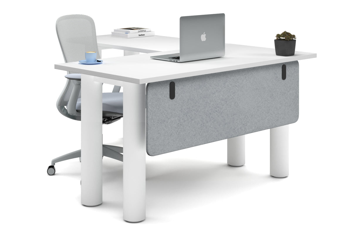 Quadro Cylinder Leg - L Shaped Corner Office Desk  [1400L x 1700W]-white leg white light grey acoustic modesty panel (350H x 1200W)