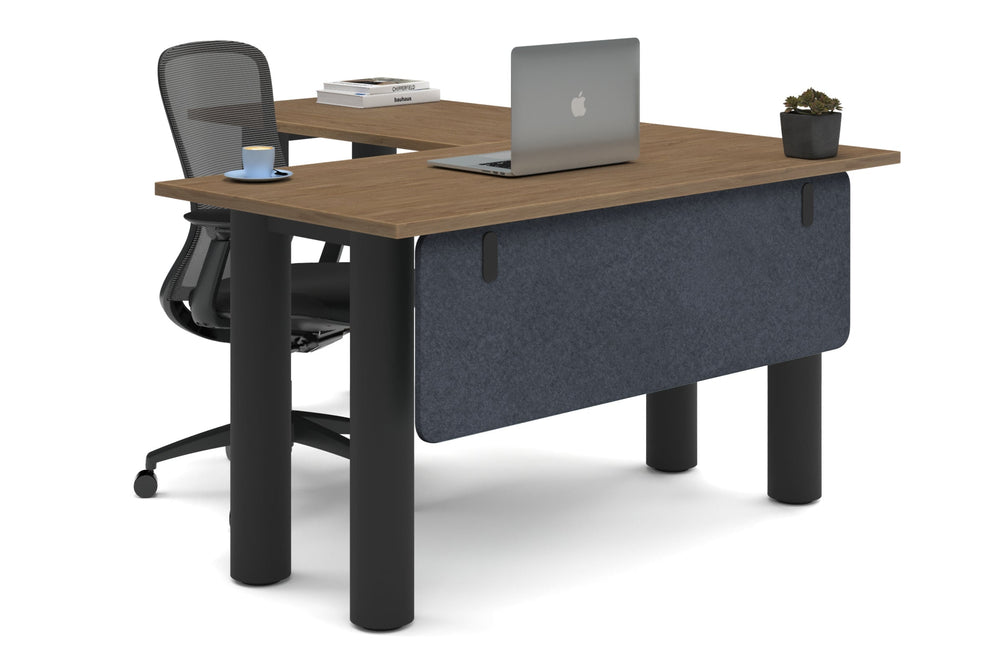 Quadro Cylinder Leg - L Shaped Corner Office Desk  [1400L x 1700W]-black leg salvage oak dark grey acoustic modesty panel (350H x 1200W)