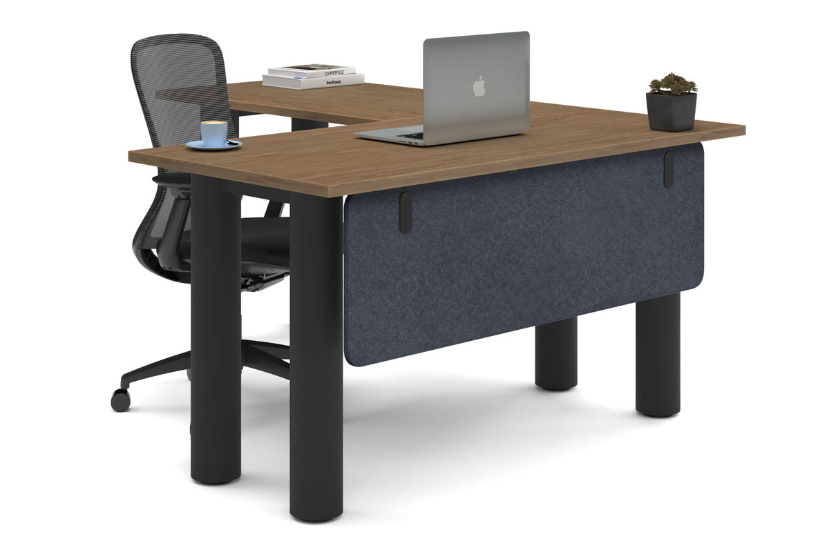 Quadro Cylinder Leg - L Shaped Corner Office Desk  [1400L x 1700W]-black leg salvage oak dark grey acoustic modesty panel (350H x 1200W)