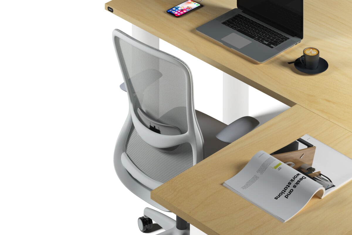 Quadro Cylinder Leg - L Shaped Corner Office Desk  [1400L x 1450W]-black leg dark oak metal modesty panel