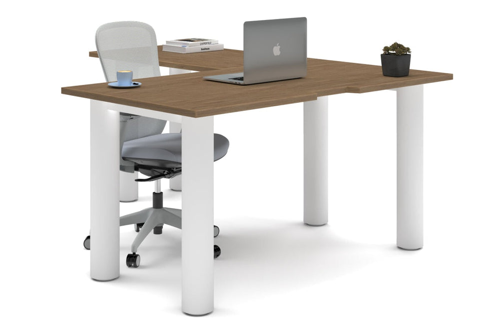 Quadro Cylinder Leg - L Shaped Corner Office Desk  [1400L x 1800W with Cable Scallop]-white leg salvage oak none