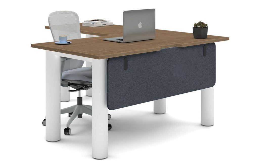 Quadro Cylinder Leg - L Shaped Corner Office Desk  [1400L x 1800W with Cable Scallop]-white leg salvage oak dark grey acoustic modesty panel (350H x 1200W)