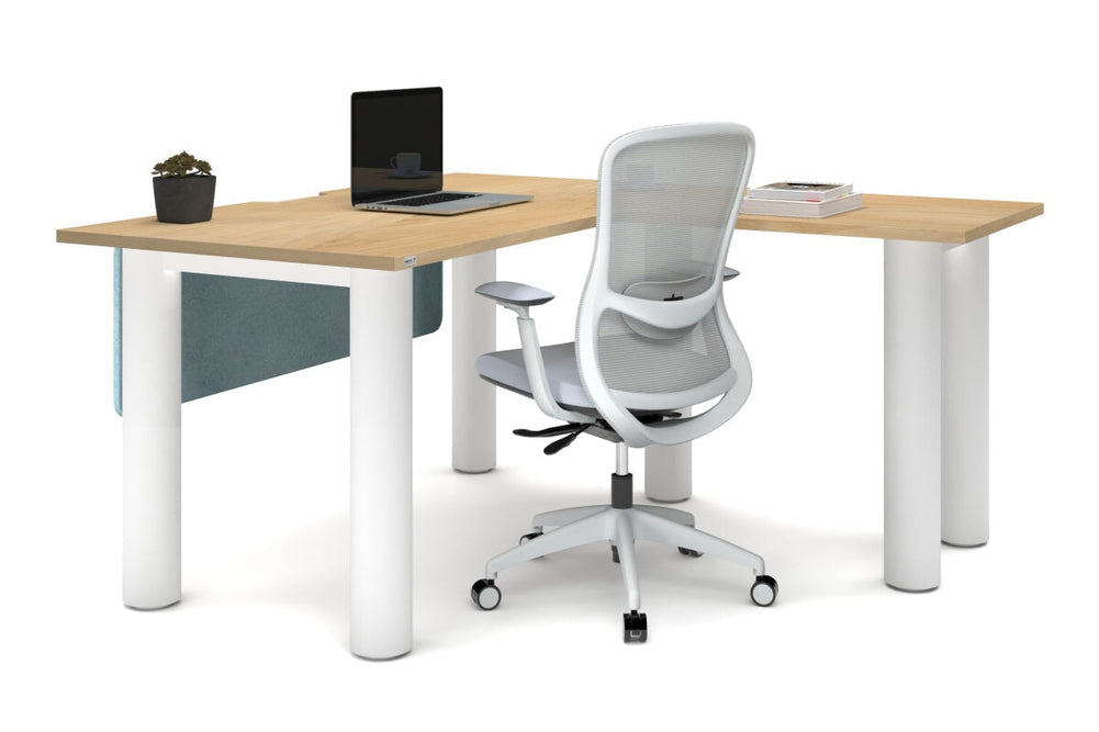 Quadro Cylinder Leg - L Shaped Corner Office Desk  [1400L x 1800W with Cable Scallop]-black leg dark oak metal modesty panel