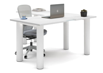 Quadro Cylinder Leg - L Shaped Corner Office Desk [1400L x 1800W with Cable Scallop] Jasonl white leg white none