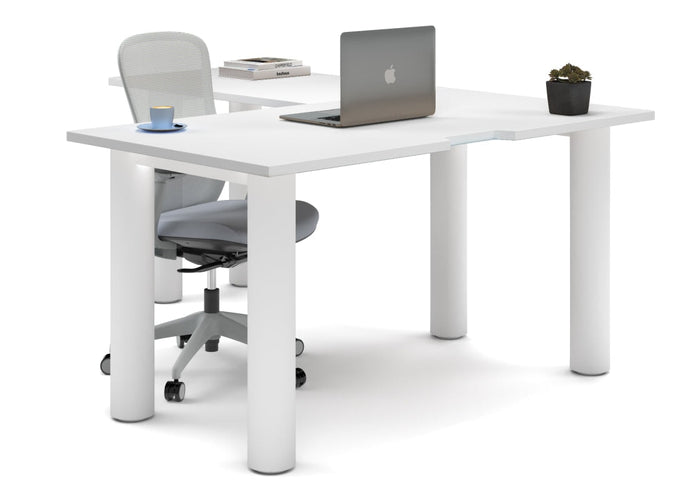 Quadro Cylinder Leg - L Shaped Corner Office Desk [1400L x 1800W with Cable Scallop] Jasonl white leg white none