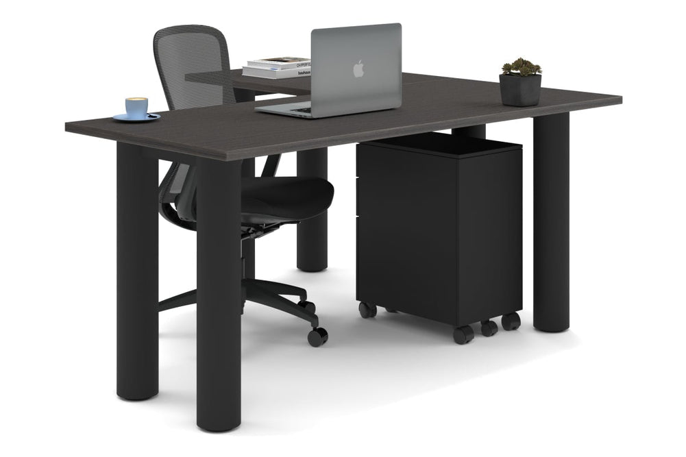 Quadro Cylinder Leg - L Shaped Corner Office Desk  [1600L x 1450W]-black leg dark oak none