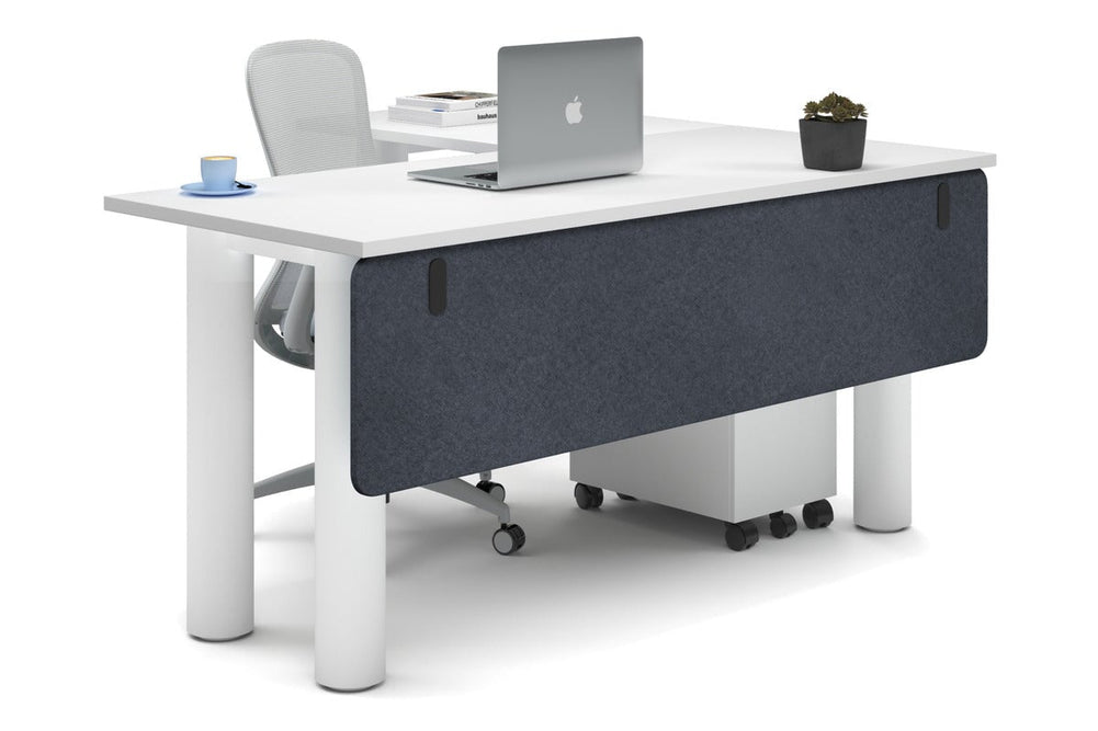 Quadro Cylinder Leg - L Shaped Corner Office Desk  [1600L x 1450W]-white leg white dark grey acoustic modesty panel (350H x 1600W)