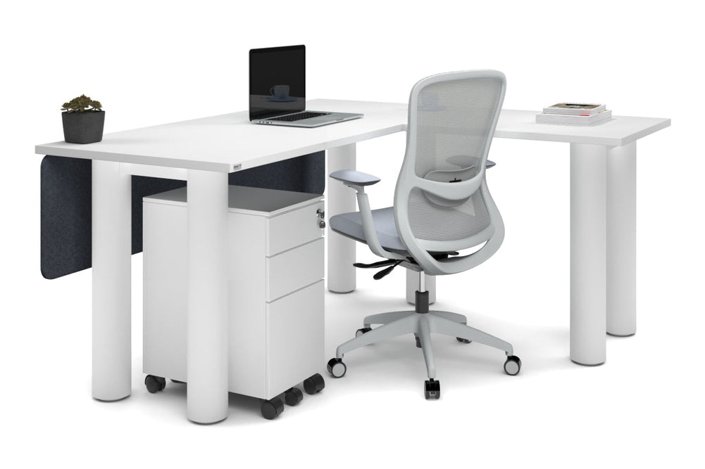 Quadro Cylinder Leg - L Shaped Corner Office Desk  [1600L x 1450W]-black leg dark oak metal modesty panel