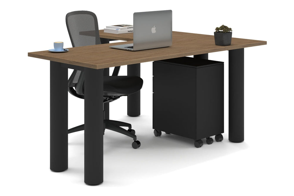 Quadro Cylinder Leg - L Shaped Corner Office Desk  [1600L x 1450W]-black leg salvage oak none