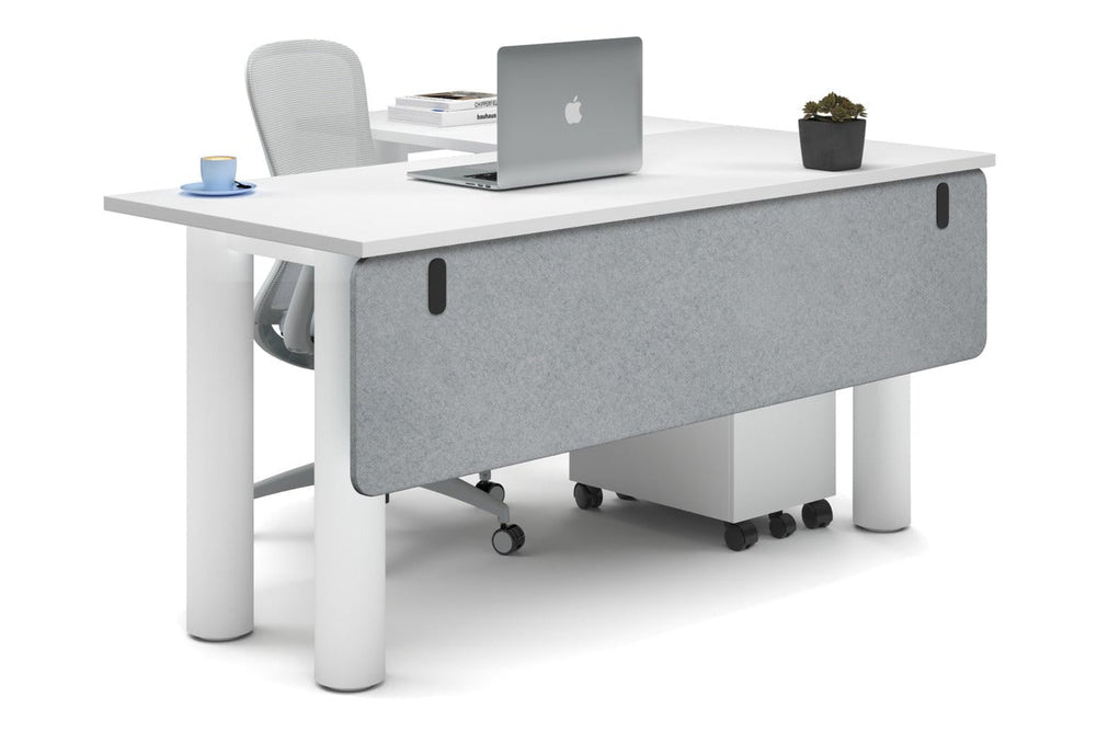 Quadro Cylinder Leg - L Shaped Corner Office Desk  [1600L x 1450W]-white leg white light grey acoustic modesty panel (350H x 1600W)