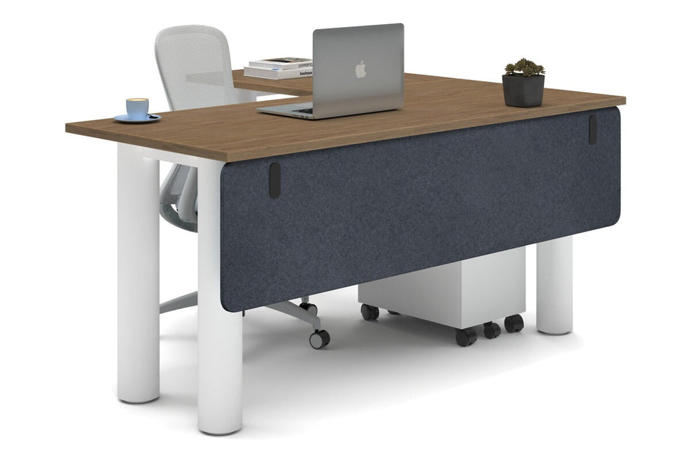 Quadro Cylinder Leg - L Shaped Corner Office Desk  [1600L x 1450W]-white leg salvage oak dark grey acoustic modesty panel (350H x 1600W)