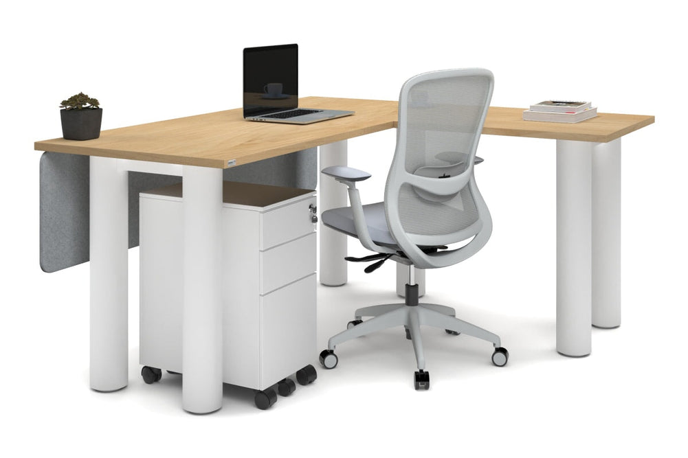 Quadro Cylinder Leg - L Shaped Corner Office Desk  [1600L x 1450W]-black leg dark oak metal modesty panel