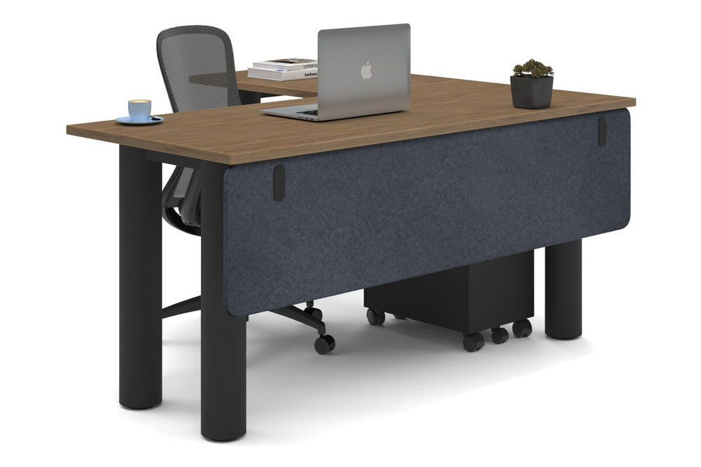 Quadro Cylinder Leg - L Shaped Corner Office Desk  [1600L x 1450W]-black leg salvage oak dark grey acoustic modesty panel (350H x 1600W)