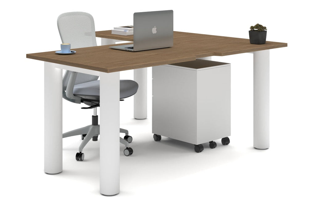 Quadro Cylinder Leg - L Shaped Corner Office Desk  [1600L x 1550W with Cable Scallop]-white leg salvage oak none