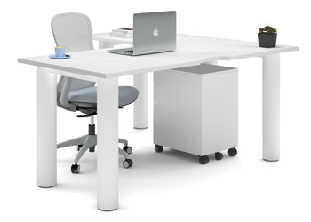 Quadro Cylinder Leg - L Shaped Corner Office Desk [1600L x 1550W with Cable Scallop] Jasonl white leg white none