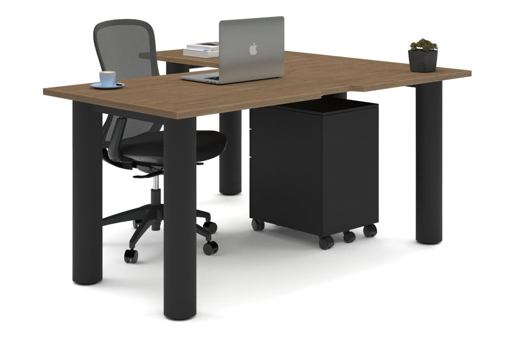 Quadro Cylinder Leg - L Shaped Corner Office Desk  [1600L x 1550W with Cable Scallop]-black leg salvage oak none