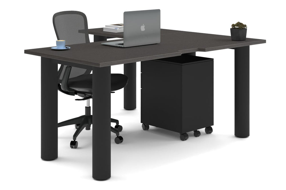 Quadro Cylinder Leg - L Shaped Corner Office Desk  [1600L x 1550W with Cable Scallop]-black leg dark oak none