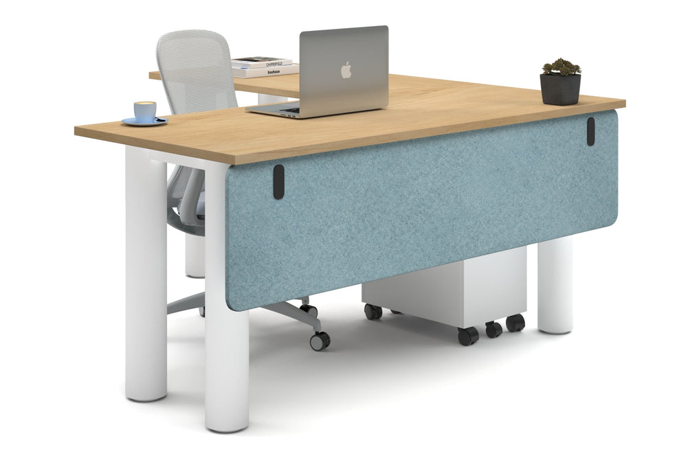 Quadro Cylinder Leg - L Shaped Corner Office Desk  [1600L x 1700W]-white leg maple blue acoustic modesty panel (350H x 1600W)