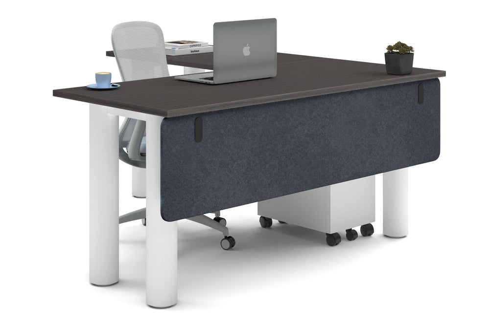 Quadro Cylinder Leg - L Shaped Corner Office Desk  [1600L x 1700W]-white leg dark oak dark grey acoustic modesty panel (350H x 1600W)