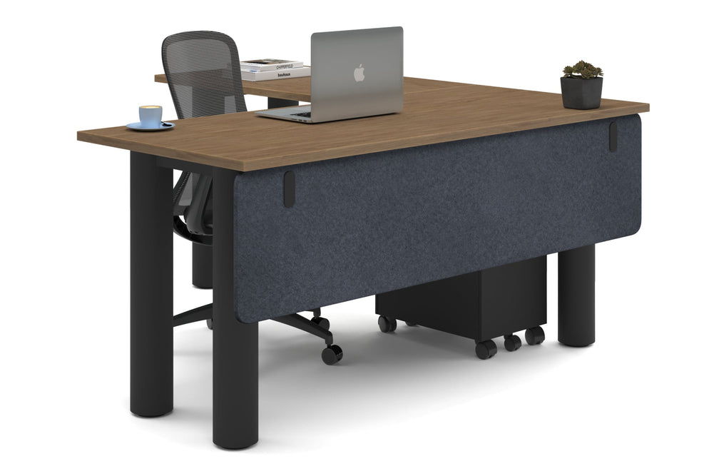 Quadro Cylinder Leg - L Shaped Corner Office Desk  [1600L x 1700W]-black leg salvage oak dark grey acoustic modesty panel (350H x 1600W)