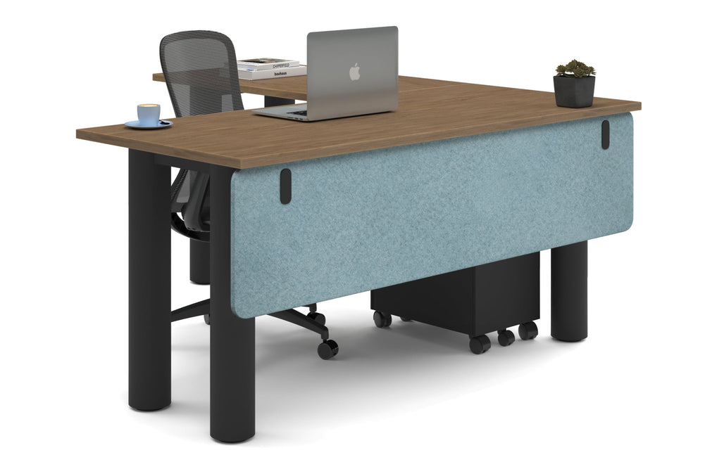 Quadro Cylinder Leg - L Shaped Corner Office Desk  [1600L x 1700W]-black leg salvage oak blue acoustic modesty panel (350H x 1600W)