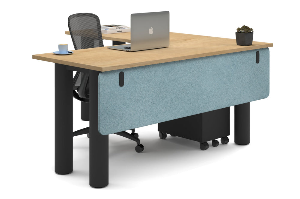 Quadro Cylinder Leg - L Shaped Corner Office Desk  [1600L x 1700W]-black leg maple blue acoustic modesty panel (350H x 1600W)