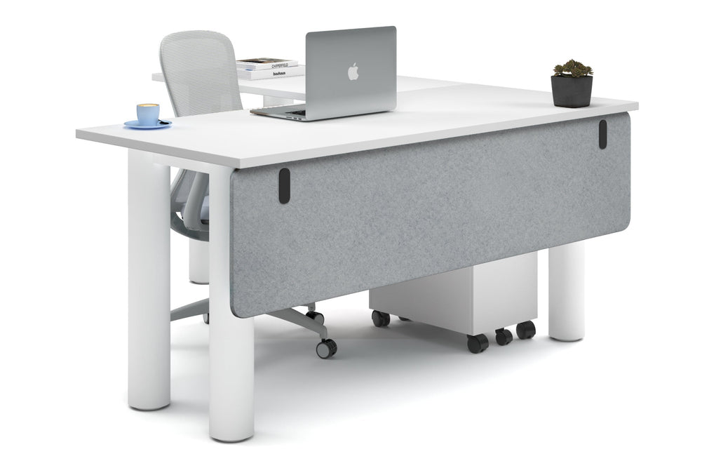 Quadro Cylinder Leg - L Shaped Corner Office Desk  [1600L x 1700W]-white leg white light grey acoustic modesty panel (350H x 1600W)