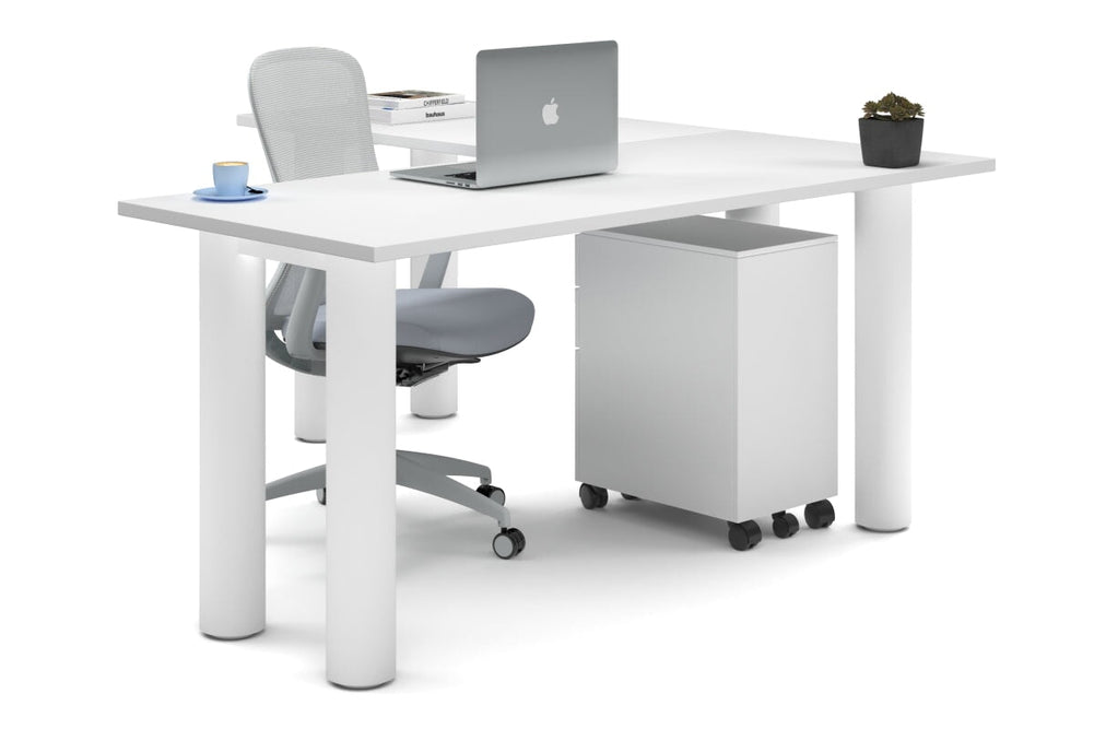 Quadro Cylinder Leg - L Shaped Corner Office Desk  [1600L x 1700W]-white leg white none