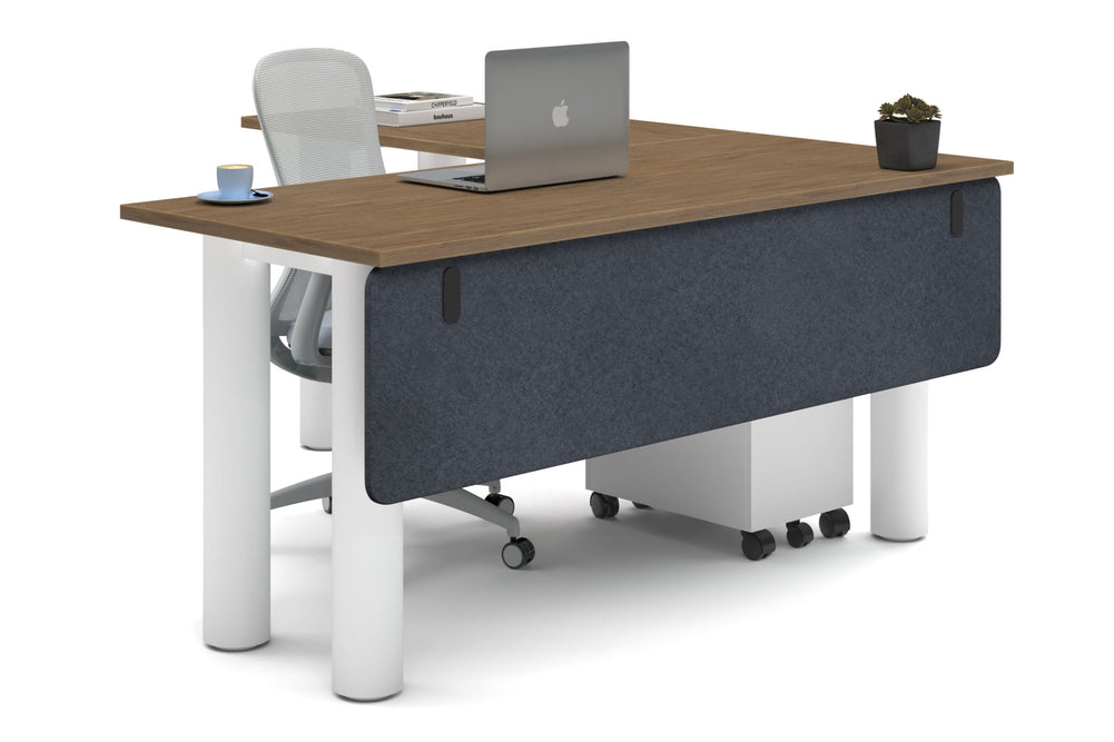 Quadro Cylinder Leg - L Shaped Corner Office Desk  [1600L x 1700W]-white leg salvage oak dark grey acoustic modesty panel (350H x 1600W)