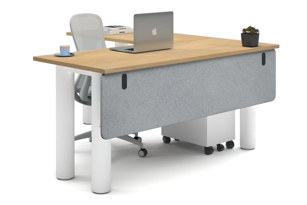 Quadro Cylinder Leg - L Shaped Corner Office Desk  [1600L x 1700W]-white leg maple light grey acoustic modesty panel (350H x 1600W)