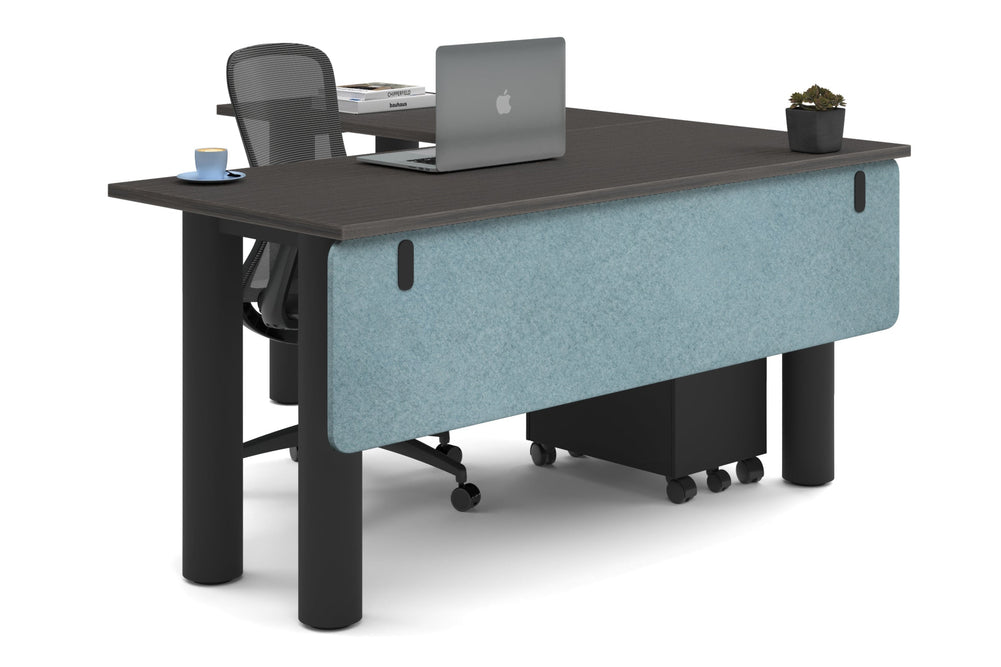 Quadro Cylinder Leg - L Shaped Corner Office Desk  [1600L x 1700W]-black leg dark oak blue acoustic modesty panel (350H x 1600W)
