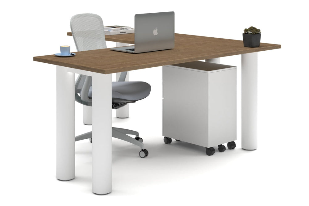 Quadro Cylinder Leg - L Shaped Corner Office Desk  [1600L x 1700W]-white leg salvage oak none