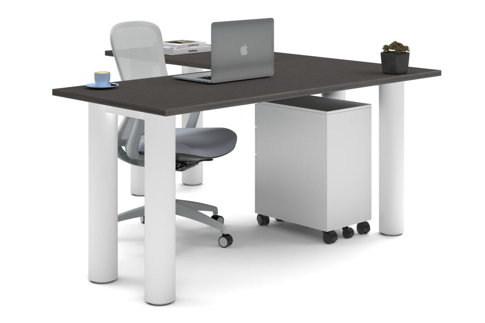 Quadro Cylinder Leg - L Shaped Corner Office Desk  [1600L x 1700W]-white leg dark oak none